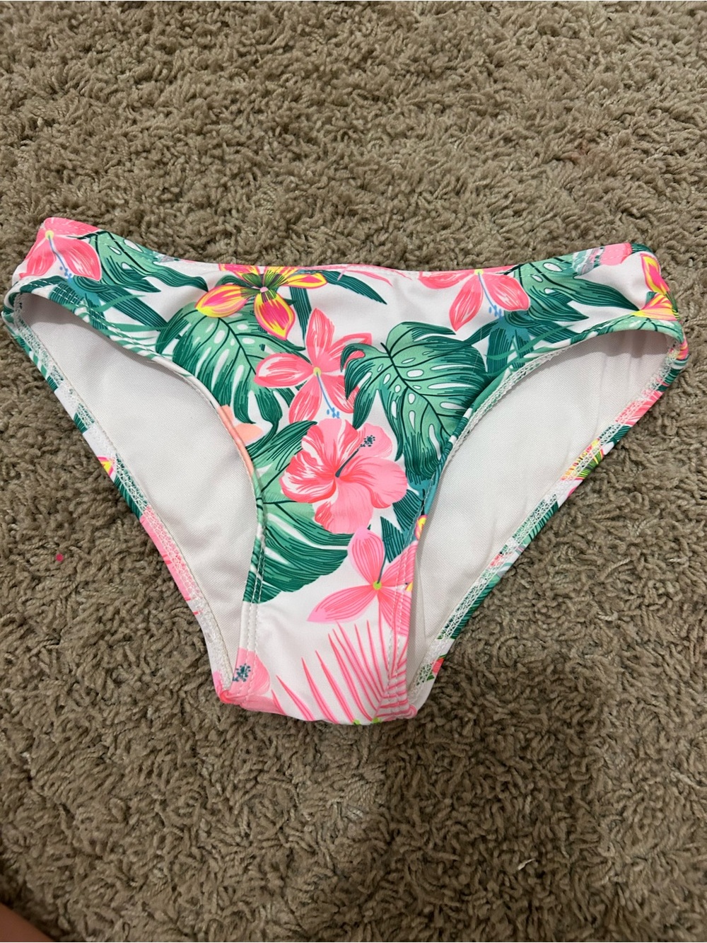 SHEIN White Bikini Bottoms with Pink & Green Tropical Print